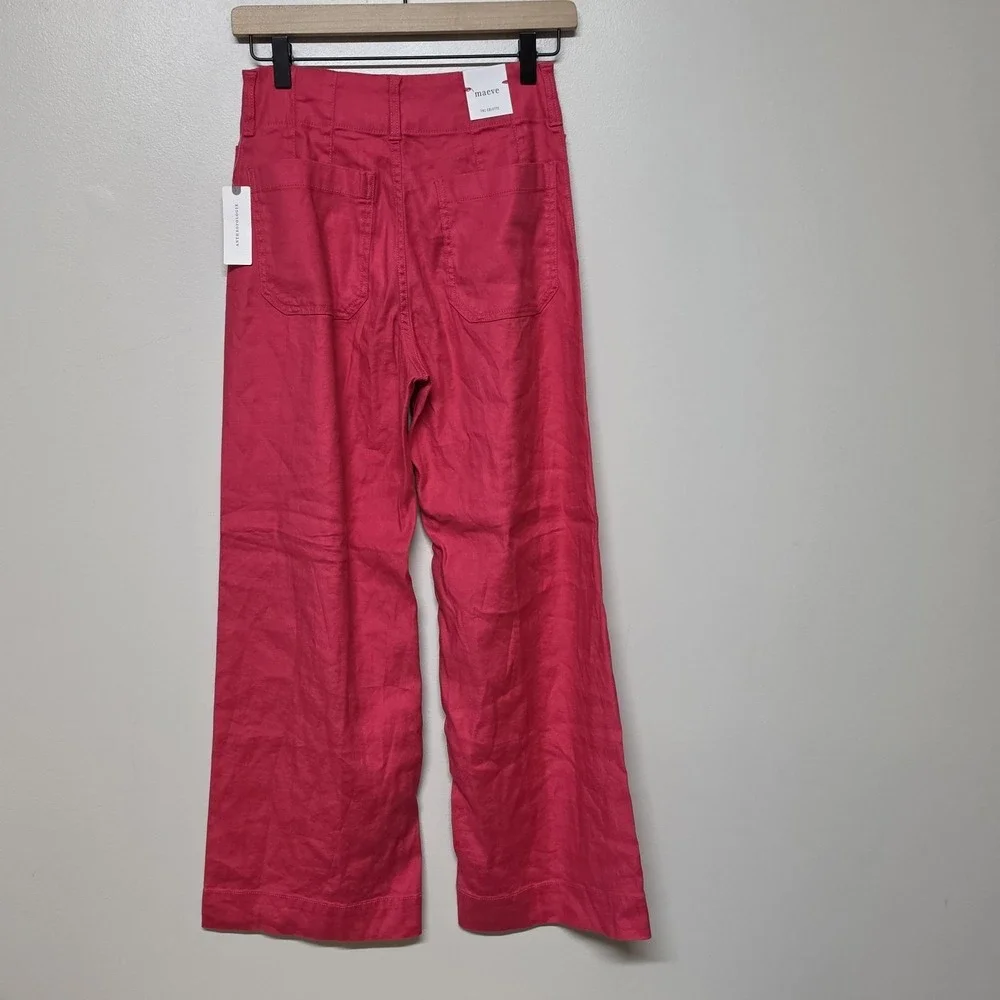 Anthropologie Maeve The Colette Cropped Linen‎ Wide-Leg Pants Pink Sz 25 NWT